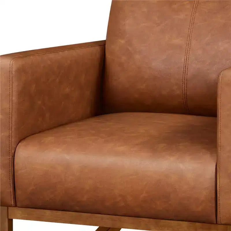 Sedia a Dondolo Rivestita in Similpelle con Schienale Alto, Base in Legno di Gomma e Tasca Laterale, Capacità 136 kg