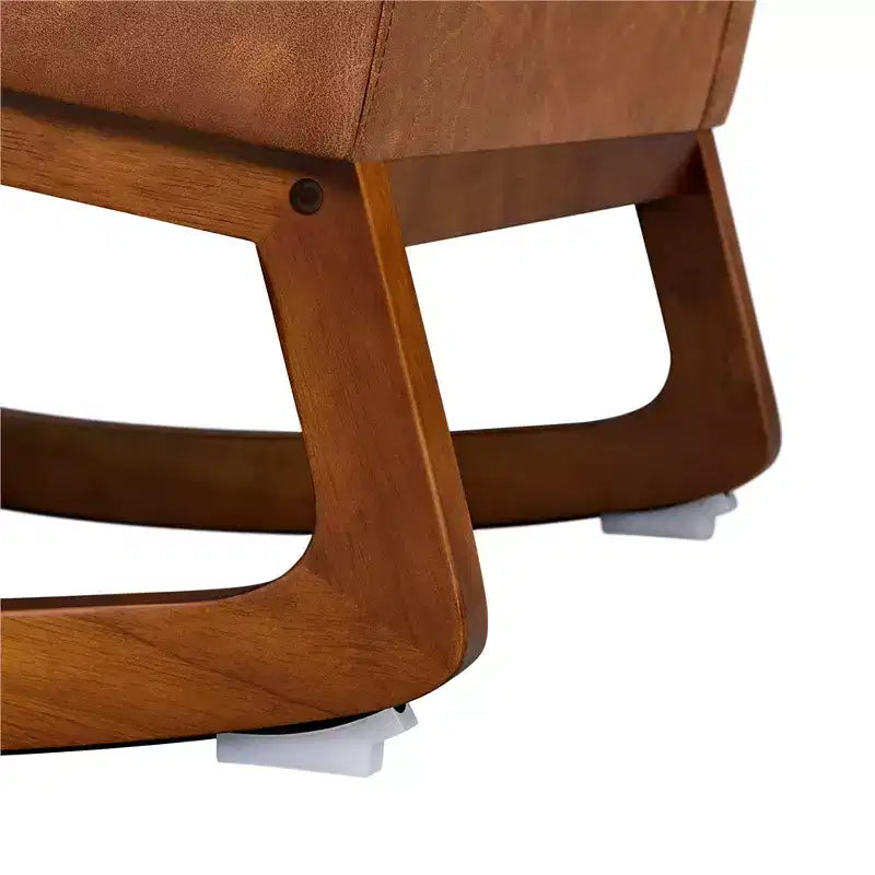 Sedia a Dondolo Rivestita in Similpelle con Schienale Alto, Base in Legno di Gomma e Tasca Laterale, Capacità 136 kg