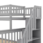 Letto a castello a una piazza e mezzo con scala, 4 vani portaoggetti e sponda di sicurezza, in legno massello di pino