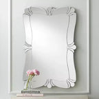 Specchio da parete rettangolare per bagno, 66 cm di larghezza, con bordo smussato e cornice decorativa floreale in vetro
