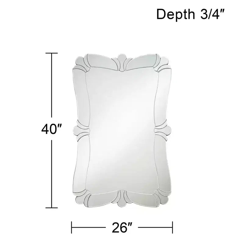 Specchio da parete rettangolare per bagno, 66 cm di larghezza, con bordo smussato e cornice decorativa floreale in vetro