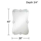 Specchio da parete rettangolare per bagno, 66 cm di larghezza, con bordo smussato e cornice decorativa floreale in vetro