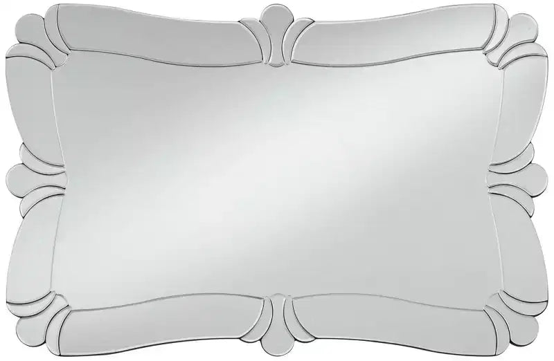 Specchio da parete rettangolare per bagno, 66 cm di larghezza, con bordo smussato e cornice decorativa floreale in vetro