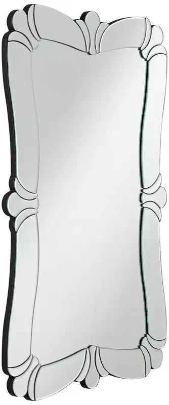 Specchio da parete rettangolare per bagno, 66 cm di larghezza, con bordo smussato e cornice decorativa floreale in vetro