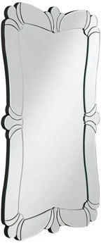 Specchio da parete rettangolare per bagno, 66 cm di larghezza, con bordo smussato e cornice decorativa floreale in vetro