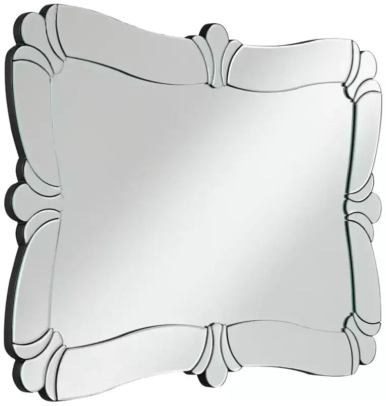 Specchio da parete rettangolare per bagno, 66 cm di larghezza, con bordo smussato e cornice decorativa floreale in vetro