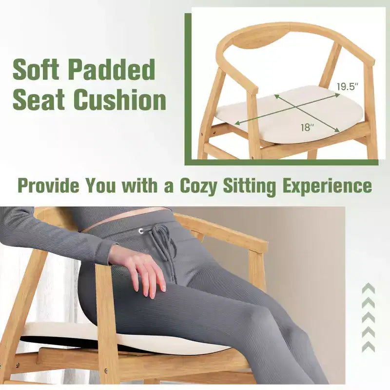 Poltrona moderna in bambù con cuscino imbottito, schienale ergonomico, portata 150 kg