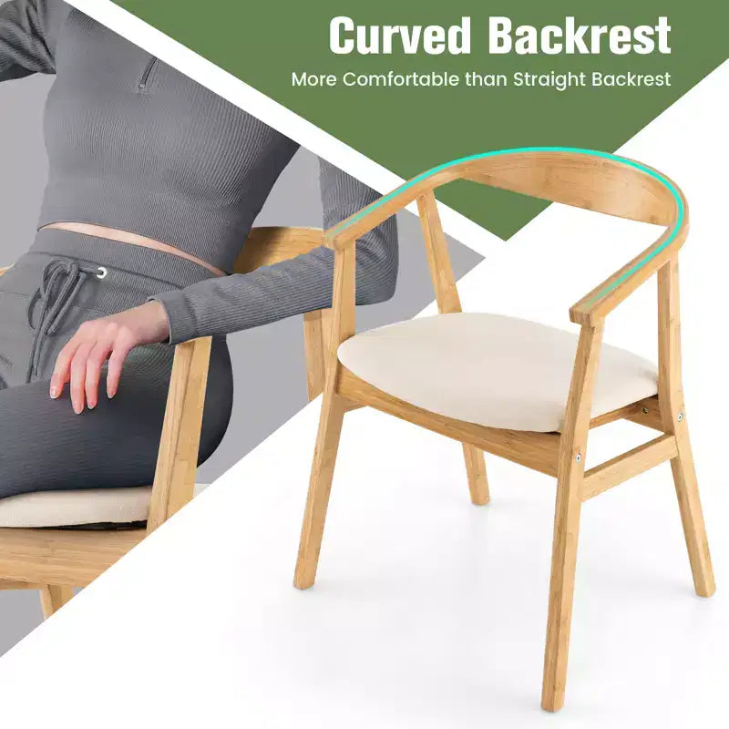 Poltrona moderna in bambù con cuscino imbottito, schienale ergonomico, portata 150 kg