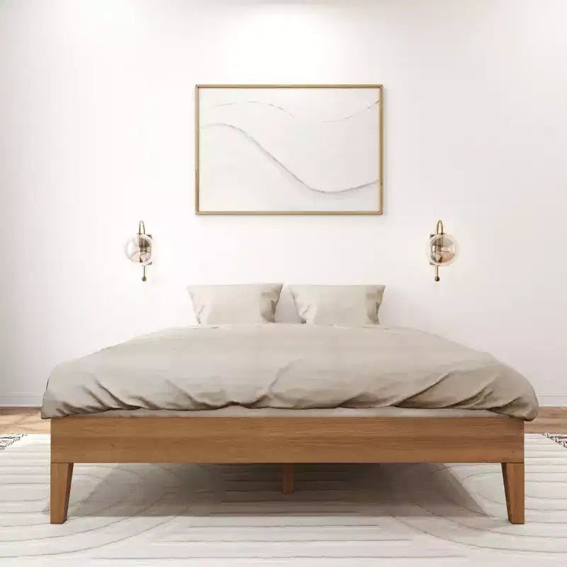 Struttura Letto Matrimoniale a Piattaforma in Legno Massello con Doghe in Pino, Altezza 35,5 cm, Capacità 340 kg, Nessuna Rete a Molle Necessaria