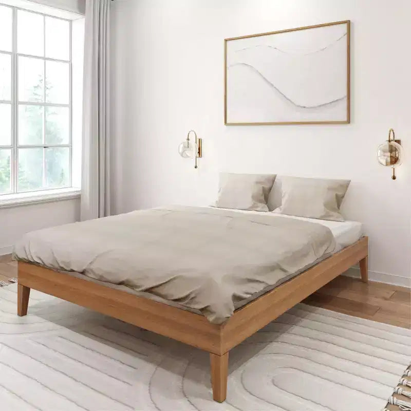 Struttura Letto Matrimoniale a Piattaforma in Legno Massello con Doghe in Pino, Altezza 35,5 cm, Capacità 340 kg, Nessuna Rete a Molle Necessaria