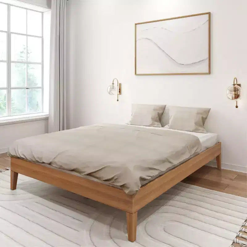 Struttura Letto Matrimoniale a Piattaforma in Legno Massello con Doghe in Pino, Altezza 35,5 cm, Capacità 340 kg, Nessuna Rete a Molle Necessaria