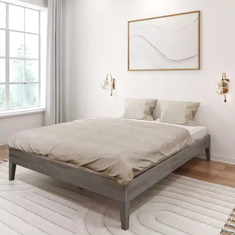 Struttura Letto Matrimoniale a Piattaforma in Legno Massello con Doghe in Pino, Altezza 35,5 cm, Capacità 340 kg, Nessuna Rete a Molle Necessaria