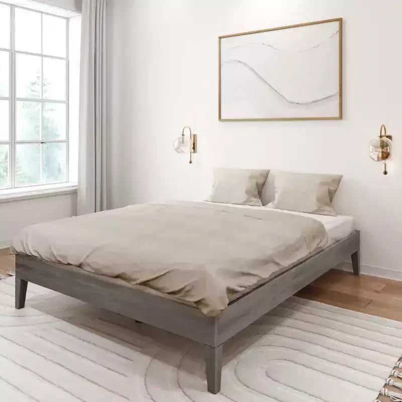 Struttura Letto Matrimoniale a Piattaforma in Legno Massello con Doghe in Pino, Altezza 35,5 cm, Capacità 340 kg, Nessuna Rete a Molle Necessaria