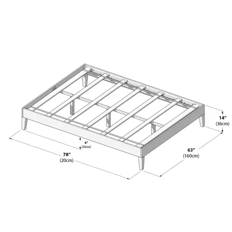 Struttura Letto Matrimoniale a Piattaforma in Legno Massello con Doghe in Pino, Altezza 35,5 cm, Capacità 340 kg, Nessuna Rete a Molle Necessaria