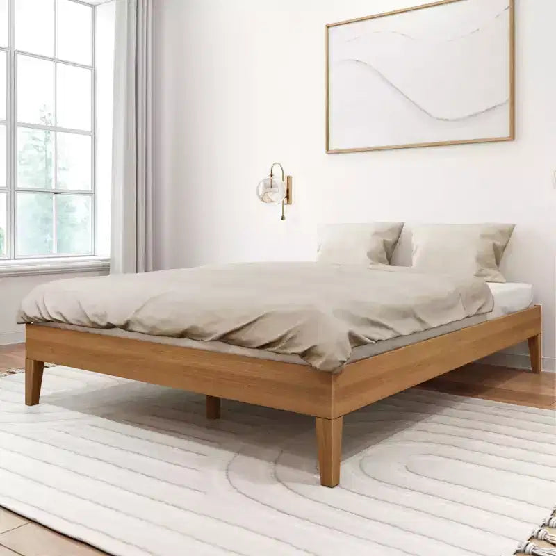 Struttura Letto Matrimoniale a Piattaforma in Legno Massello con Doghe in Pino, Altezza 35,5 cm, Capacità 340 kg, Nessuna Rete a Molle Necessaria