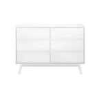 Comò moderno in legno massello a 6 cassetti con guide in metallo e kit antiribaltamento, larghezza 132 cm