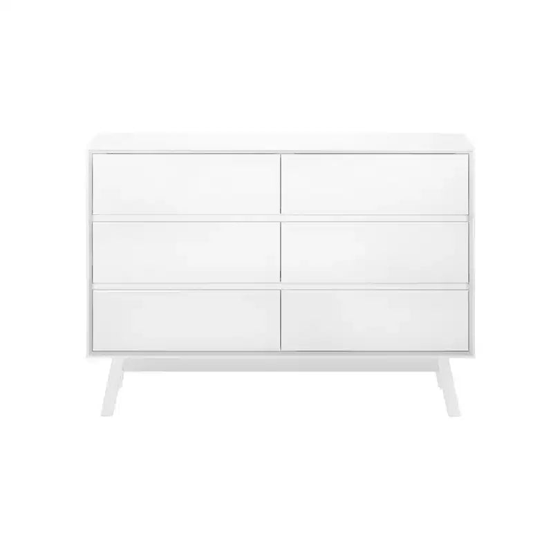 Comò moderno in legno massello a 6 cassetti con guide in metallo e kit antiribaltamento, larghezza 132 cm