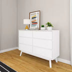 Comò moderno in legno massello a 6 cassetti con guide in metallo e kit antiribaltamento, larghezza 132 cm