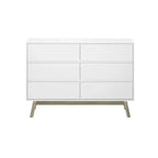 Comò moderno in legno massello a 6 cassetti con guide in metallo e kit antiribaltamento, larghezza 132 cm