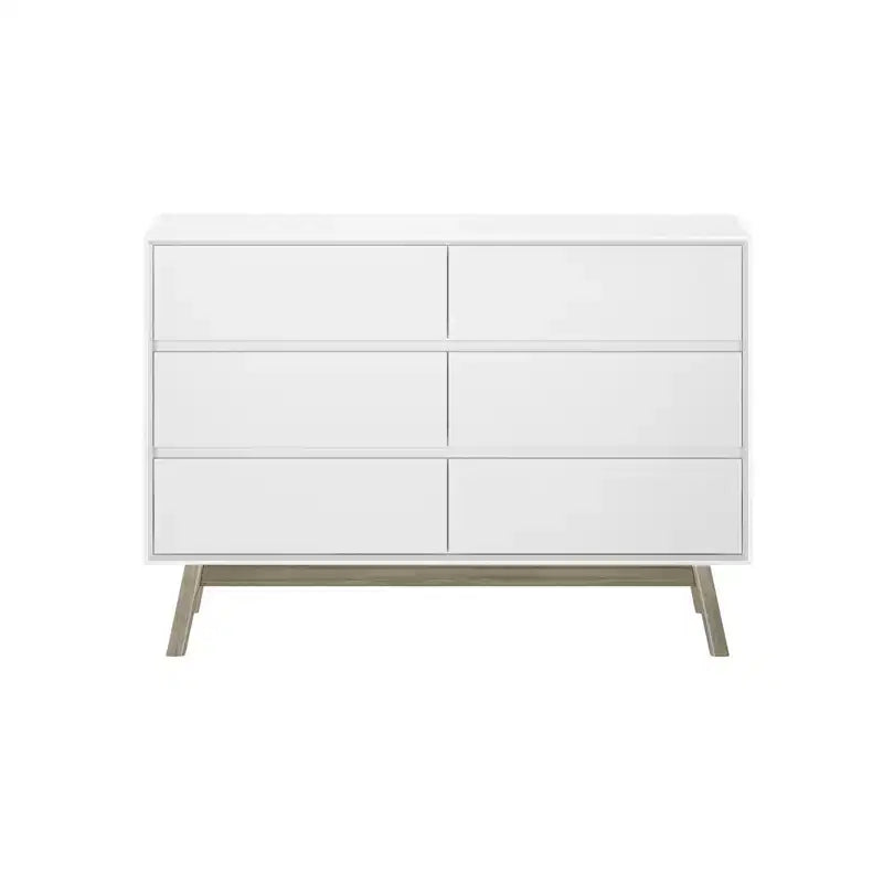 Comò moderno in legno massello a 6 cassetti con guide in metallo e kit antiribaltamento, larghezza 132 cm