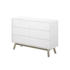 Comò moderno in legno massello a 6 cassetti con guide in metallo e kit antiribaltamento, larghezza 132 cm