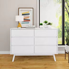 Comò moderno in legno massello a 6 cassetti con guide in metallo e kit antiribaltamento, larghezza 132 cm