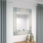 Specchio da Parete a Mosaico Artigianale in Madreperla con Angoli Blu, 61x91 cm, Crema