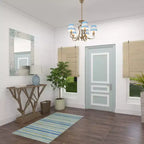 Specchio da Parete a Mosaico Artigianale in Madreperla con Angoli Blu, 61x91 cm, Crema