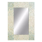 Specchio da Parete a Mosaico Artigianale in Madreperla con Angoli Blu, 61x91 cm, Crema