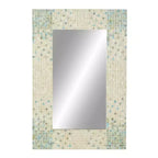 Specchio da Parete a Mosaico Artigianale in Madreperla con Angoli Blu, 61x91 cm, Crema