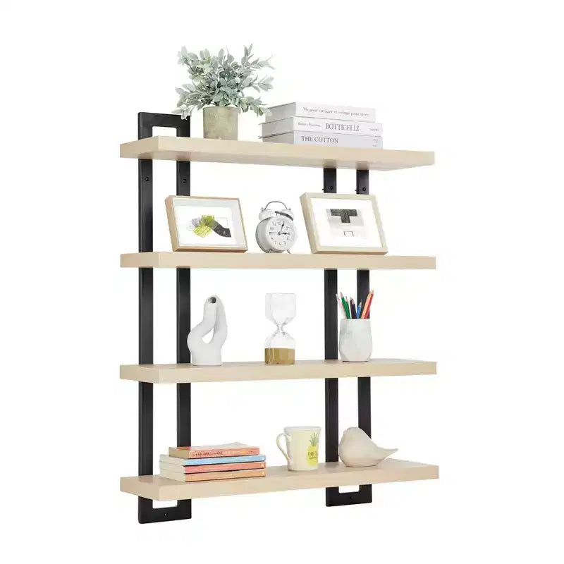 Mensola a muro a 4 ripiani galleggiante, altezza 91 cm, ferro e MDF, portata fino a 13,6 kg