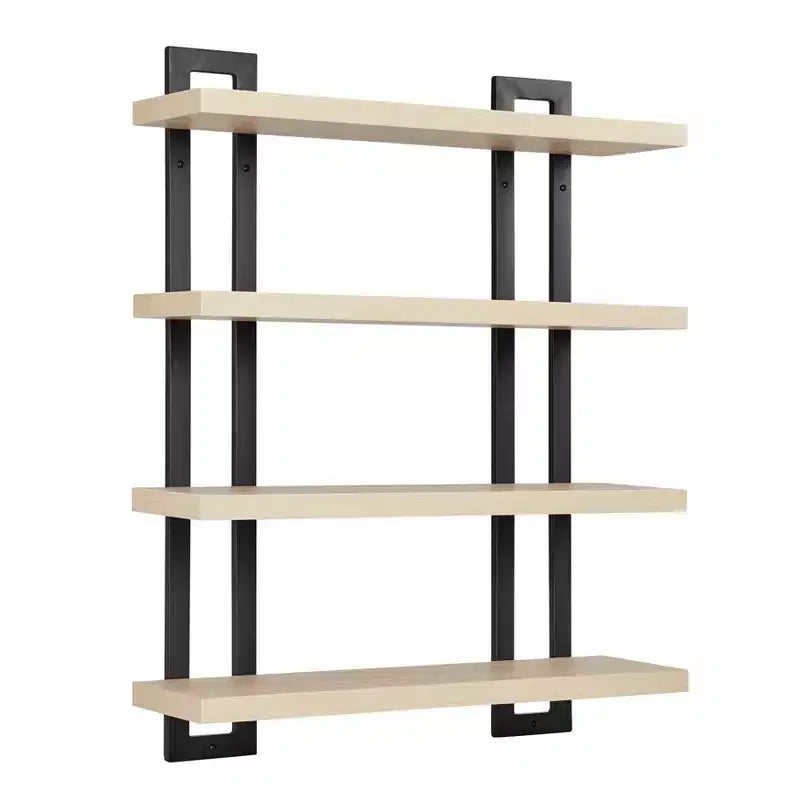 Mensola a muro a 4 ripiani galleggiante, altezza 91 cm, ferro e MDF, portata fino a 13,6 kg
