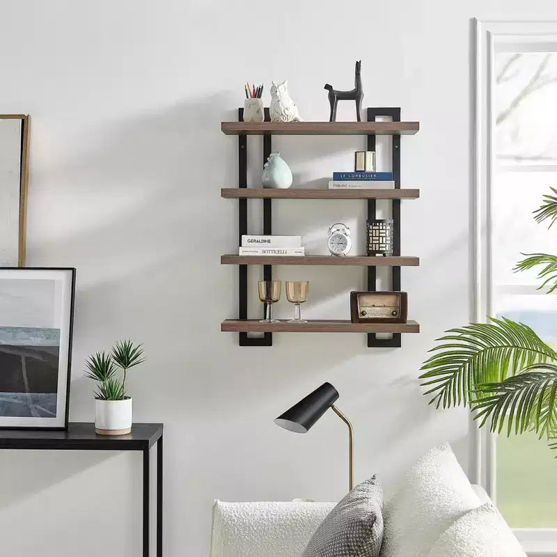 Mensola a muro a 4 ripiani galleggiante, altezza 91 cm, ferro e MDF, portata fino a 13,6 kg