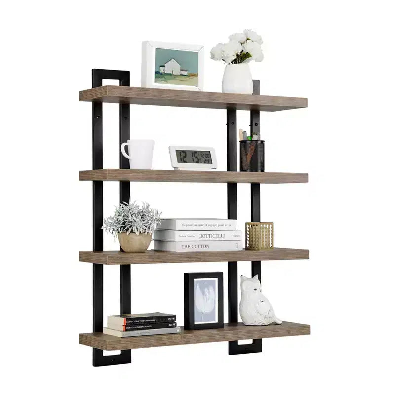 Mensola a muro a 4 ripiani galleggiante, altezza 91 cm, ferro e MDF, portata fino a 13,6 kg