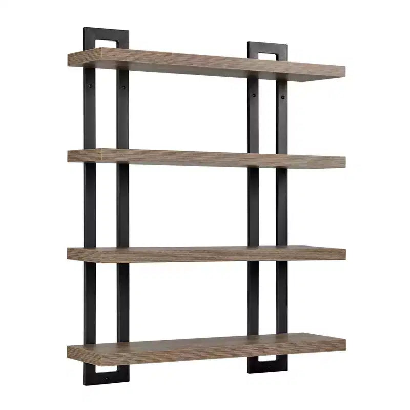 Mensola a muro a 4 ripiani galleggiante, altezza 91 cm, ferro e MDF, portata fino a 13,6 kg