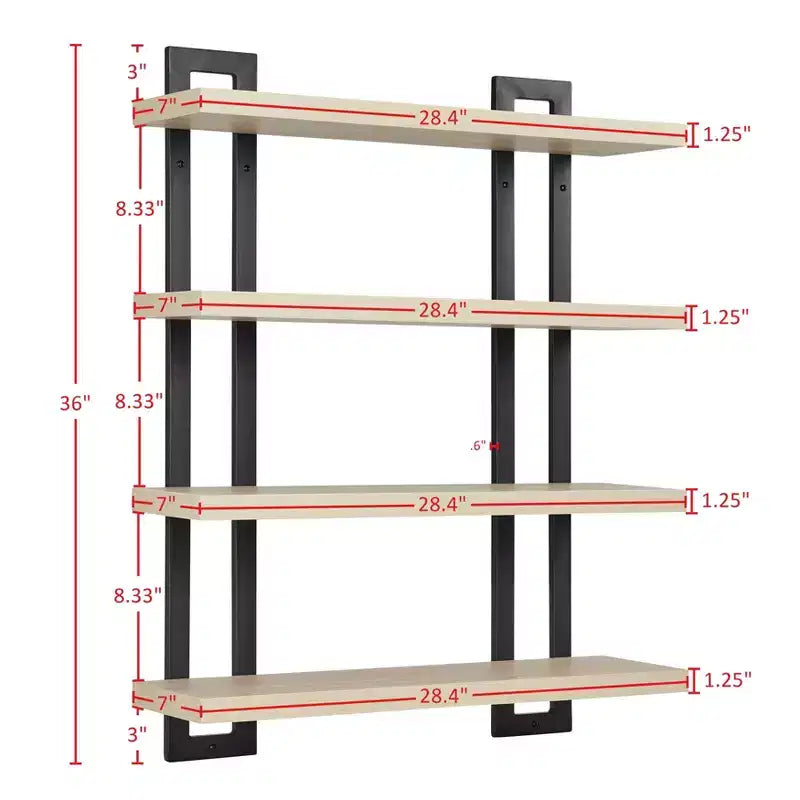 Mensola a muro a 4 ripiani galleggiante, altezza 91 cm, ferro e MDF, portata fino a 13,6 kg