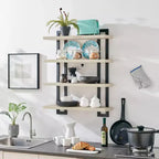 Mensola a muro a 4 ripiani galleggiante, altezza 91 cm, ferro e MDF, portata fino a 13,6 kg