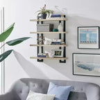 Mensola a muro a 4 ripiani galleggiante, altezza 91 cm, ferro e MDF, portata fino a 13,6 kg