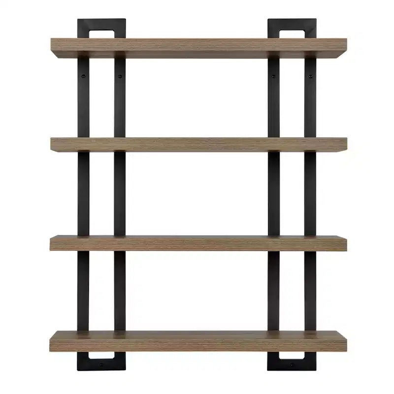 Mensola a muro a 4 ripiani galleggiante, altezza 91 cm, ferro e MDF, portata fino a 13,6 kg
