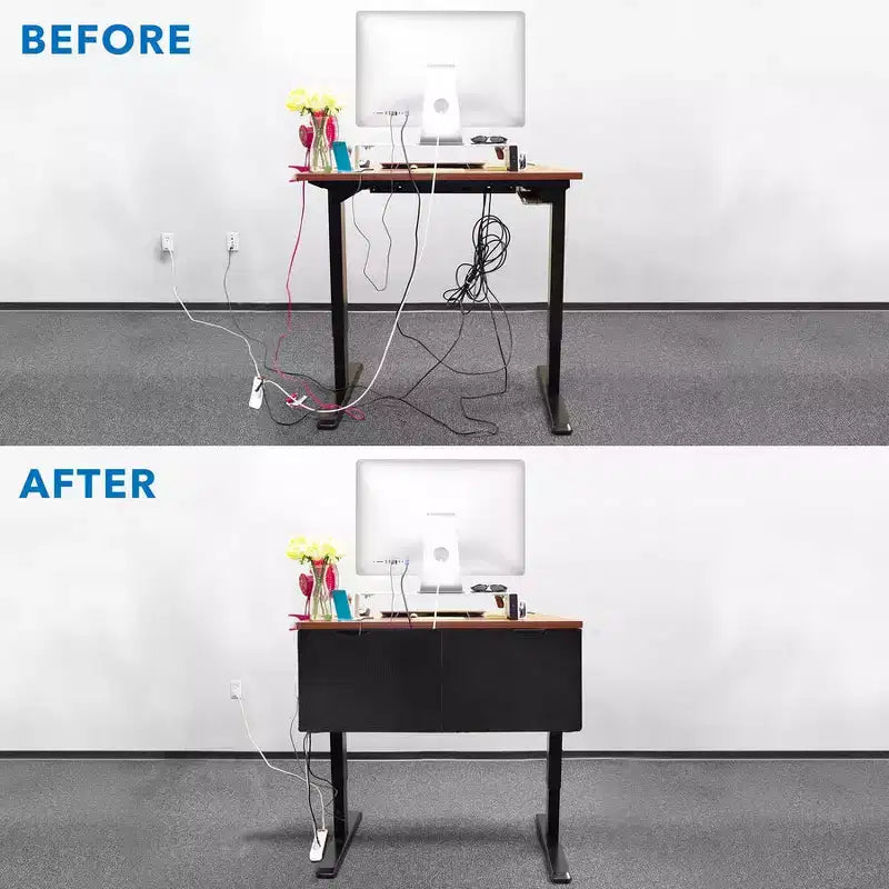 Pannello privacy da 41" sotto la scrivania con gestione cavi e tasche organizer per workstation sit-stand
