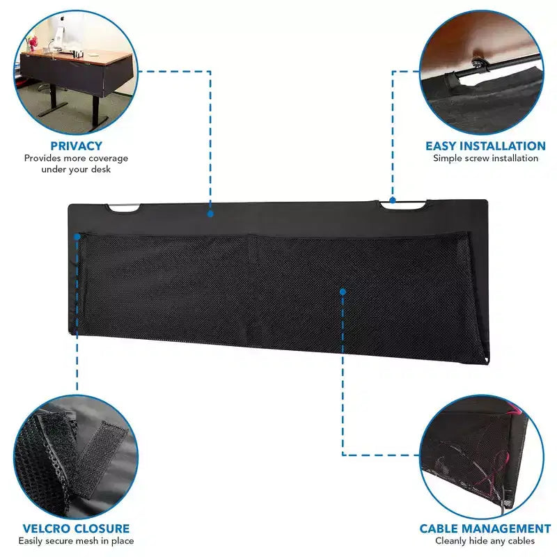 Pannello privacy da 41" sotto la scrivania con gestione cavi e tasche organizer per workstation sit-stand