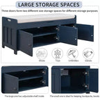 Panca contenitore da 110,5 cm con 3 ante a persiana, cuscino rimovibile e spazio nascosto, capacità di 70 kg