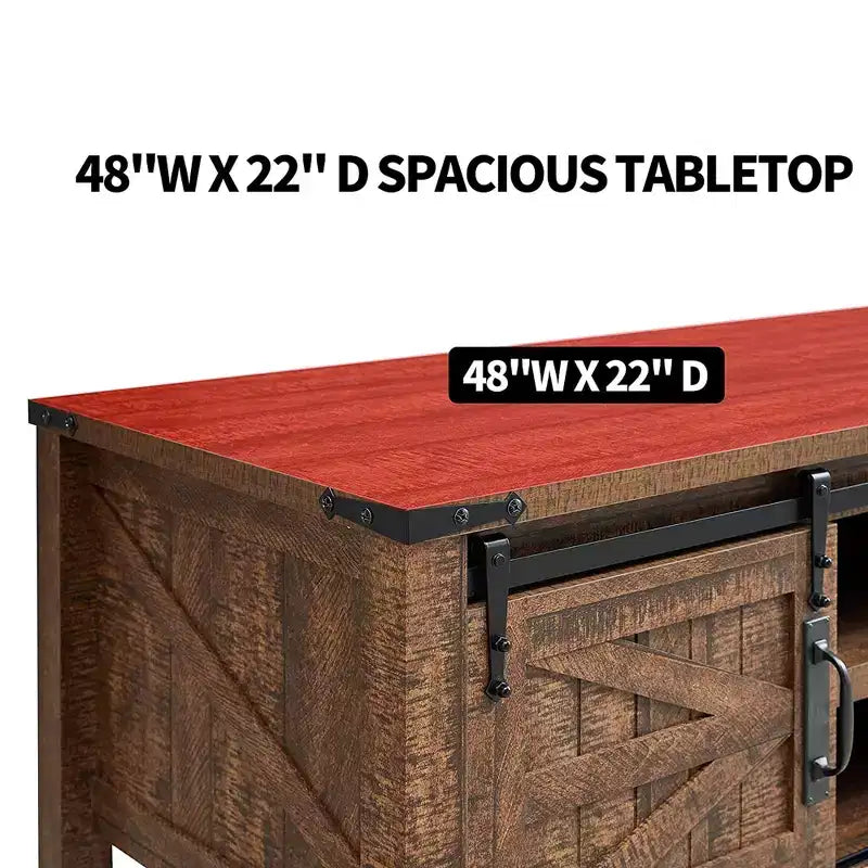 Tavolino da Salotto Rustico da 122 cm con Ante Scorrevoli a Stalla e Ripiani Nascosti, Capacità 159 kg