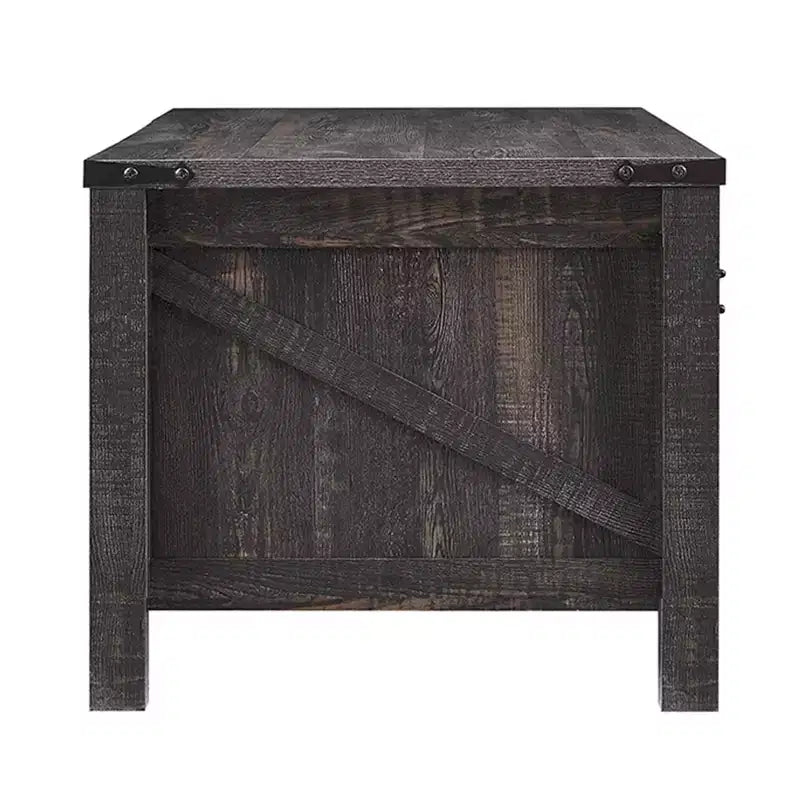 Tavolino da Salotto Rustico da 122 cm con Ante Scorrevoli a Stalla e Ripiani Nascosti, Capacità 159 kg