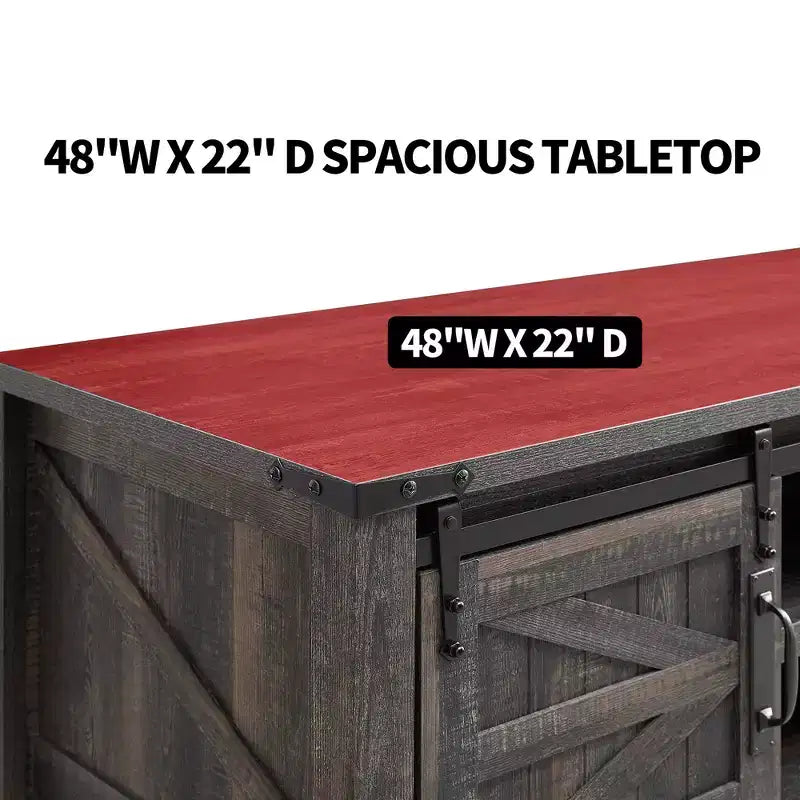 Tavolino da Salotto Rustico da 122 cm con Ante Scorrevoli a Stalla e Ripiani Nascosti, Capacità 159 kg