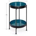 Tavolino laterale in metallo a 2 ripiani con vassoi in smalto rimovibili, design a scomparsa, diametro 38 cm, altezza 61 cm, nero