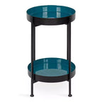 Tavolino laterale in metallo a 2 ripiani con vassoi in smalto rimovibili, design a scomparsa, diametro 38 cm, altezza 61 cm, nero