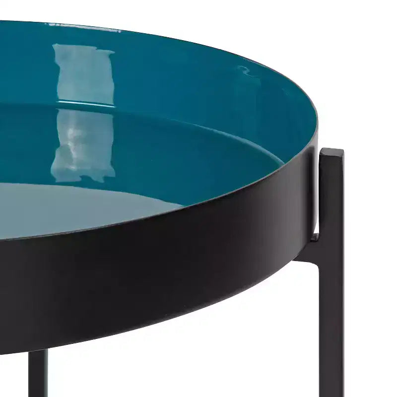 Tavolino laterale in metallo a 2 ripiani con vassoi in smalto rimovibili, design a scomparsa, diametro 38 cm, altezza 61 cm, nero