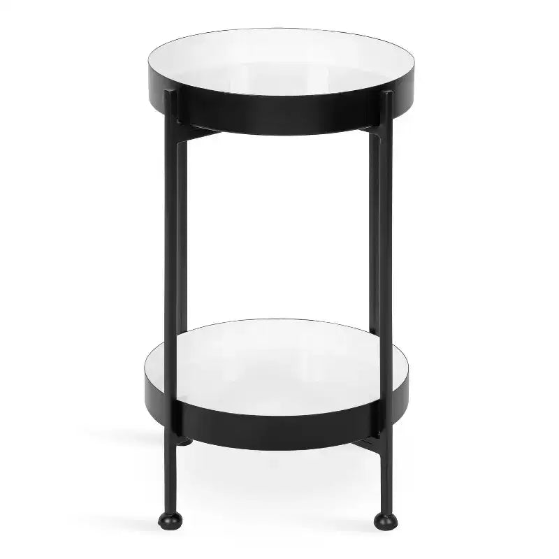 Tavolino laterale in metallo a 2 ripiani con vassoi in smalto rimovibili, design a scomparsa, diametro 38 cm, altezza 61 cm, nero