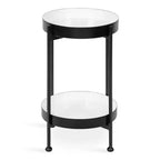 Tavolino laterale in metallo a 2 ripiani con vassoi in smalto rimovibili, design a scomparsa, diametro 38 cm, altezza 61 cm, nero